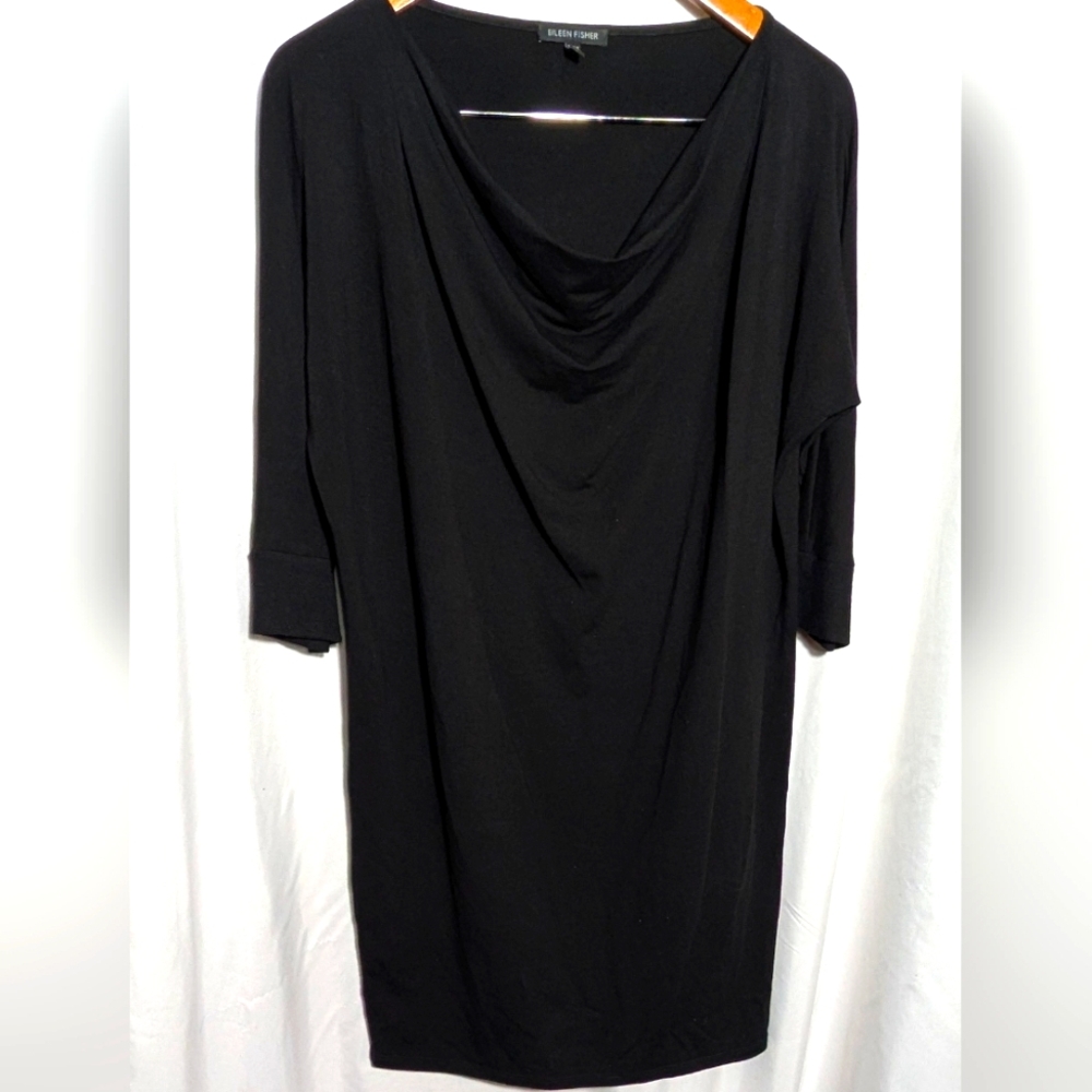 Eileen Fisher Perfect‎ Little Black Knit (stretchy) Midi Dress | Size S